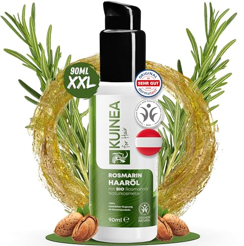 KUINEA® Bio Rosmarinöl für Haare 90 ml – 100% Naturrein & Dermatologisch Getestet – Parabenfrei, Alkoholfrei, Silikonfrei – Fördert Haarwachstum & Glanz – Rosemary Oil for Hair Growth