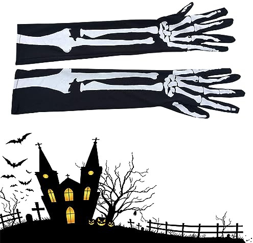 Comioke Skelett Hände,Skeletthandschuhe,Halloween Skelett Handschuhe,Handschuhe Herren Hand,Skull,Halloween,Kostüm,Vollfinger Schwarz (Mitte)