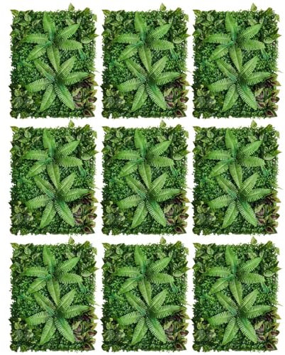 Lot de 9 haies artificielles pour pelouse, décoration murale, brise-vue, plantes, herbe, décoration verte, balcon, feuilles, brise-vue, 60 x 40 x 4 cm, pour l'intérieur et l'extérieur