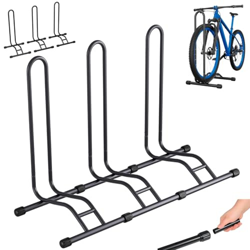 TLGREEN support vélo sol 3 pièces, démontable, largeur pneus jusqu'à 80 mm, 20-28 pouces, arrière, pour VTT et vélo de course MTB, stable, noir.