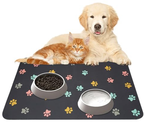50x30 cm Tappetino Ciotola Cane Gatto in Fango di Silicone, Super Assorbente Tappetino per Cibo per Gatti, Tappetino per Cibo per Cani, Tappetino per Ciotola per Cani e Gatti (Grigio Scuro)
