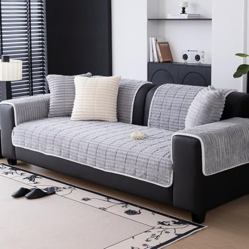 Luxuriöser Samt-Sofabezug für 2-Sitzer, rutschfest, haustier- und kinderfreundlich, bequemes, weiches Material, passend für Liegestuhl, L-förmiges Sofa, Hellgrau