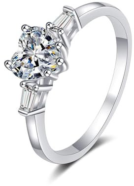 Wedding Ring, Verlobungsring Damen Fantasy 14 Karat (585) Weißgold Herzen mit 1 Karat Weiß Laborgewachsener Diamant Größe 54 (17.2)