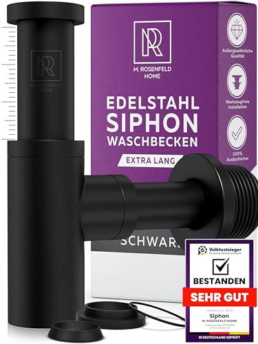 M. ROSENFELD HOME Design Siphon Waschbecken – Universeller Röhrensiphon 1 1/4 für Waschtisch, Geruchsverschluss & Abflussrohr, inkl. Dichtungen und Rosette