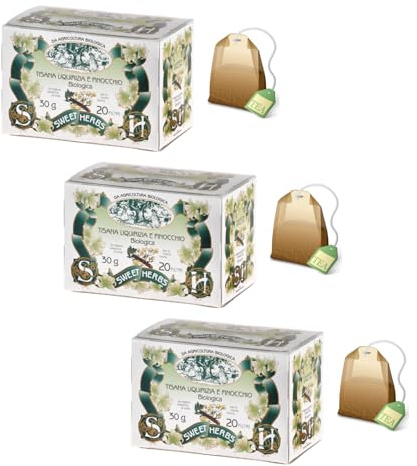 Sweet Herbs® | Tisana Liquirizia Finocchio | Infuso Biologico Digestivo Liquirizia Finocchio - 3 x 20 Filtri in Singole Bustine (90 Gr)