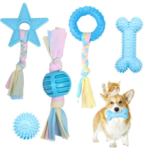 IUKUNNE 5pcs Juguete para Morder para Perro, Juguete de Limpieza Dental Interactivo con Cuerda y Pelota, Cuerda de Juguete para Perros Algodón, Juguetes para Perros, Juguetes de Goma Perros