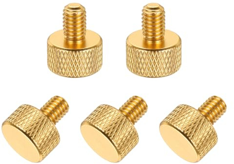 sourcing map 5 tornillos de pulgar moleteados de cabeza plana M5 x 10 mm, aleación de aluminio sólido, totalmente roscados, para cajas de computadora, tarjetas gráficas, color dorado