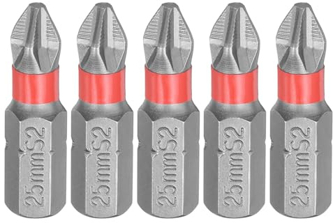 sourcing map 5pcs #2 Anti Slip Phillips Screwdriver Bit PH2 1/4 Hex Shank 1 (25mm) Magnetic Cross Head Drill Bits Sandblasted S2 Steel Industrial Screw Driver Tool, Gray/Red