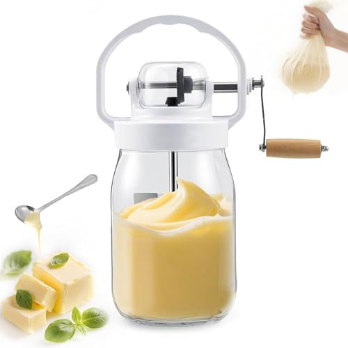 Loyimioo Butter Churner Maker Machine with Glass Jar & Wood Handle Homemade Fresh Butter in 20 Mins Dishwasher Safe, BPA Free for Cream, Dairy Free Alternatives