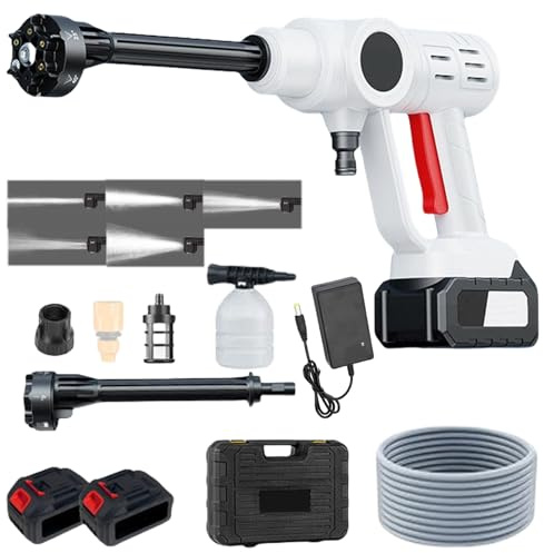 Idropulitrice Ad Alta Pressione Senza Fili, Alta Pressione 100 Bar/1450 Psi, Doppia Batteria da 12 Ah, Ugello Rotante 6 in 1, Design Impermeabile Ipx5 (White)
