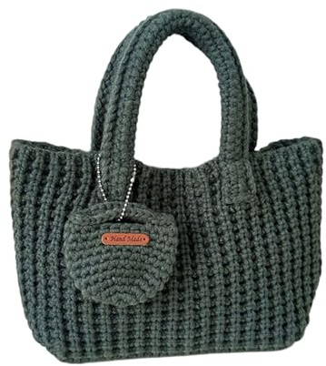 Borsa creativa fatta a mano lavorata a maglia, morbida e pratica, in filato con manico superiore, borsa morbida per date di shopping e stili di miglioramento accessorio fatto a mano alla moda