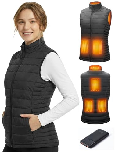SZNX Gilet Chauffant Femme avec Batterie Incluse – Veste Chauffante Électrique 6 Zones, Gilet Chauffant Hiver Femme 3 Niveaux, Sans Manche, Veste Chauffante Extérieur Froid, Noir, S