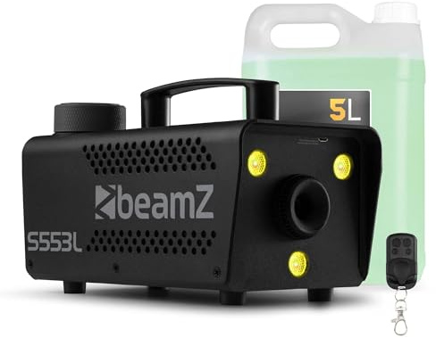 BeamZ Nebelmaschine S553L - LED Nebelmaschine Mini mit Lichteffekt - inkl. 5 Liter Nebelfluid, 550 Watt mit Fernbedienung, Rauchmaschine Party, Smoke Machine mit 3 LEDs RGB, Nebelmaschine Halloween