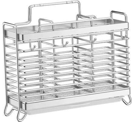 MOTHNUR Edelstahl Essstäbchenhalter Mit Abtropfschale Platzsparender Tisch- Und Wandmontage Besteck-Organizer Für Küchenutensilien Kompakter Utensilienhalter Mit Haken Stilvoll Und Praktisch