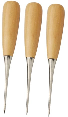 DIYEAH Punteruoli da Cucito Manico in Legno, Strumento per Perforare Pelle e Lana, Set 3 Pezzi per Artigianato Fai da Te, Accessori per Cucito e Ricamo, Utensili Manuali per Decorazioni Tessili
