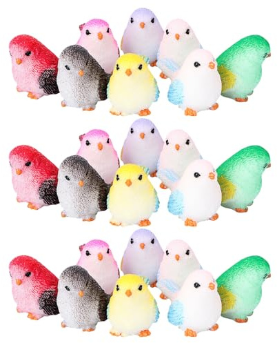 Mikikit Lot de 24 Figurines d'oiseaux en Résine Colorée Mini Animaux Décoratifs de Bureau et Jardin Petites Statuettes Cartoon pour Micro-Paysages Terrariums et Décorations Artisanales
