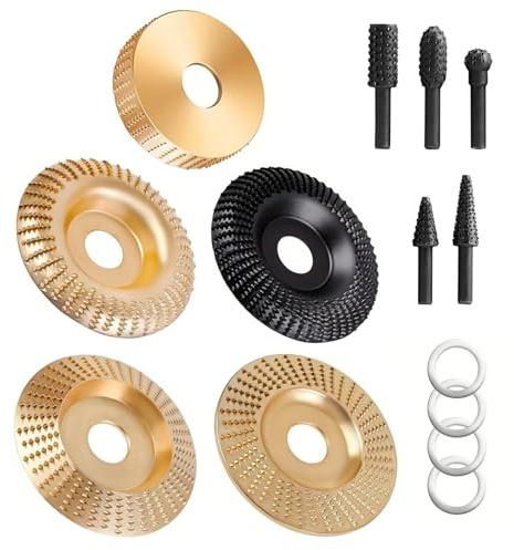 Inscrip 14 Pcs Carving Disc Set, Angle Grinder Attachments Set with 3.9 Grinding Disc & 3 Grinding Wheel and Rotary Burr Rasps, Wood Grinding Discs, Compatible with 4 and 4.5 Angle Grinders
