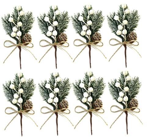 Ramas de Pino navideñas, Piñas Artificiales de Navidad, Ramas Acebo, Blancas, 20-22 cm, 8 Unidades
