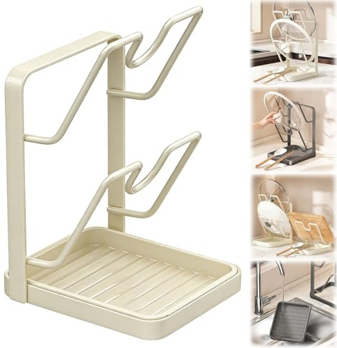 Topfdeckel Organizer Küchenregal, Topfdeckelhalter Küchenutensilien, 2-in-1-Design für Zwei Topfdeckel Deckelhalter, Küchen Organizer Stabile Leicht zu Reinigen, Platzsparend in der Küche Sauber,D