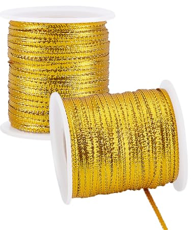 PH PandaHall Cordoncino metallico da 200 m, 3 mm, filo dorato, per decorazioni, confezioni regalo, decorazioni per feste, etichette fai da te