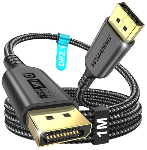 WSIANNG Cable DisplayPort 16K 1m – Cable DP 2.1 para Gaming, HDR, Dynamic HDR10+, 16K@60Hz 8K@120Hz 4K@240Hz, Compatible con Monitor, PC, Tarjeta Gráfica, HDTV
