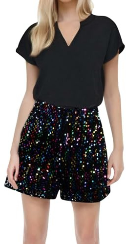Pailletten Shorts Damen Karneval Kostüm Glitter Party Shorts Kurz Pailletten Hose Hohe Taille Glänzend Metallic Sexy Hotpants Faschingskostüme Nachtclub Tanz Disco Club Outfit Fasching Short