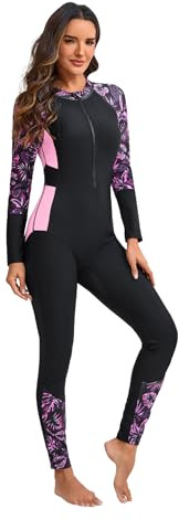 Odizli Women Long Sleeve Zip Up One Piece Modest Full Body Swimsuit Swimwear Surf Wet Suits