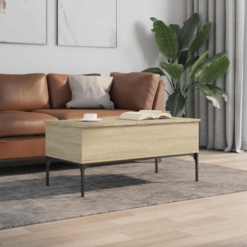 HOMELEN Tavolino regolabile in altezza con spazio di archiviazione, rovere Sonoma, in metallo, 100 x 50 x 45 cm, per soggiorno, sala da pranzo, tavolo da lavoro, mobili, tavoli e tavolini da caffè
