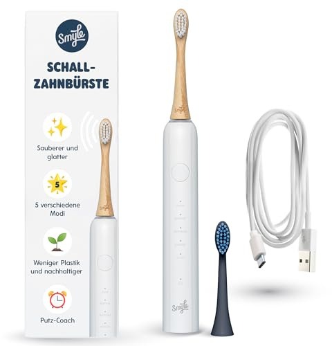 Smyle Zahnbürste - Weiß Schallzahnbürste – Elektrische Zahnbürste mit 40000 Vibrationen/Min, Sensor & 4 Monate Akkulaufzeit, modernes Design für die tägliche Zahnpflege