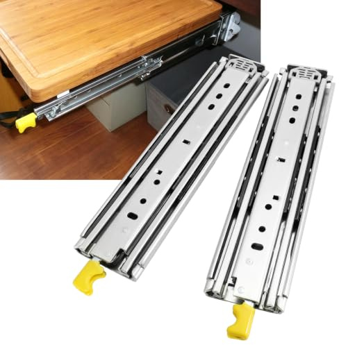 TINMAGI Glissière de Tiroir pour Charges Lourdes H:76mm/L:304mm, Avec Serrure, Extension Complète, Montage Latéral à Billes, 220 kg, 1 Paire pour Étagères, Tiroirs Industriels, Camping-Cars et Camions
