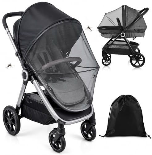 LPZMPZ Mosquitera para cochecito con toldo, protección contra insectos, mosquitera 2 en 1, protección solar para cochecito y silla de paseo, universal, protección UV 50, mosquitos, mosquitera para