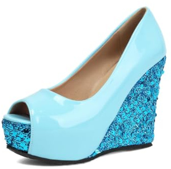 Genérico Zapatos Tacón Cuña Lentejuelas Mujer Punta Abierta Plataforma Sandalias Verano Charol Metálico Brillo Elegantes para Ropa De Noche Fiesta