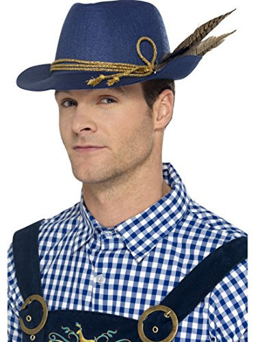 Amakando Hut mit Feder Trachtenhut Oktoberfest blau Tirolerhut Bayernhut Wiesn Kostüm Zubehör Bayern Oktoberfesthut