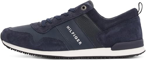 Tommy Hilfiger Herren Runner Sneaker Iconic Leather Suede Mix Runner Sportschuhe, Blau (Midnight), 46