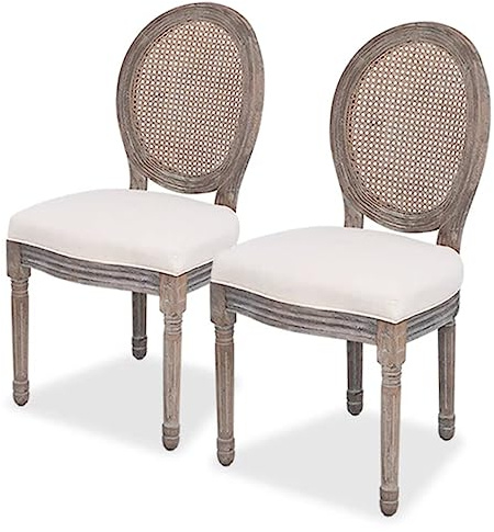 vidaXL Esszimmerstuhl, 2-teilig, Leinen und Rattan
