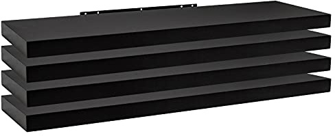 WOLTU Wandregal,Schweberegal Schwarz,120x22.9x3.8cm,MDF 4er | Wandregal Schwarz 4er Set,Regalbrett,Freischwebend Schweberegal,Wand Regal für Büro,Wohnzimmer,Schlafzimmer,Küche