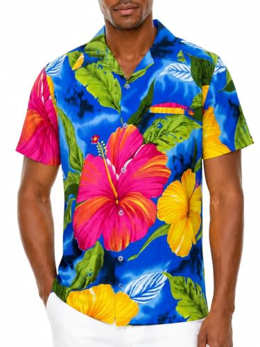 King Kameha Funky Camicia-Hawaiana Uomo Manica-Corta Elegante Palme Tropicali Grande-Fiore Unisex