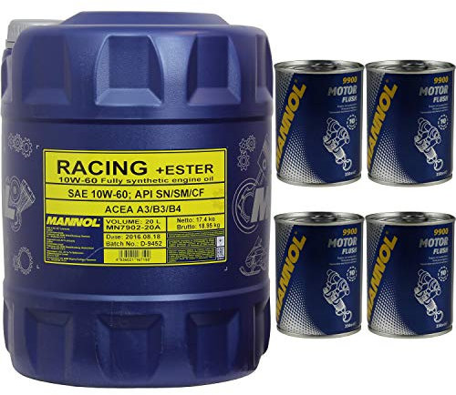20L MANNOL Racing + Ester 10W-60 API SN/SM/CF Öl Motoröl Motorspülung Motor Flush