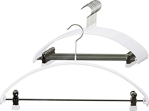 MAWA Kleiderbügel, 10 Stück, platzsparende Universalbügel mit Klammernsteg für T-Shirts, Hosen, Röcke und Tops, 360° drehbar, hochwertige Antirutsch-Beschichtung, 36 cm, Weiß