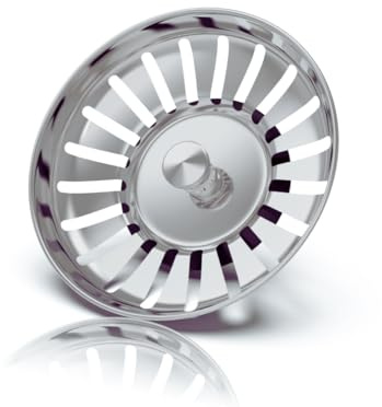 Siebkörbchen Spüle (Advanced) - Universal Spülbecken Sieb aus gehärtetem Stahl mit innovativer Stöpsel Funktion - Ideal als Blanco Spülen Ersatzteil - Verbesserte Version (Ø 82 mm)