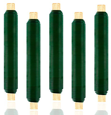 Maxee 5 Stück Blumenwickeldraht-Set, Anti-Rost, Bindedraht in grün auf Holzstab gewickelt, Stärke 0,65 mm, 35M