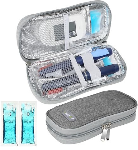 YOUSHARES Trousse à Insuline avec Poche de Glace - Sac Isotherme à Insuline pour Stylo d'insuline, Seringues, Aiguilles et d'autres Accessoires Medicaux pour Diabétique(Sac Gris avec Sac Glaciere)