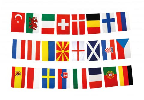 Flaggenfritze® EM Flaggenkette Fahnenkette Fußball 2021-13,80 m lang + gratis Digni® Sticker