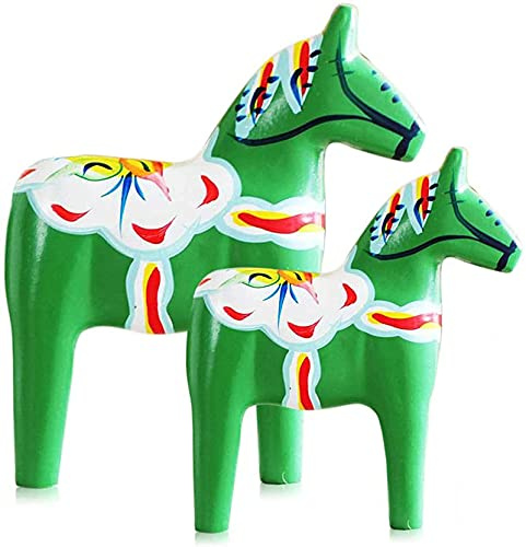 2-delad dalahäst i trä svensk nationell stil träfigurer staty hantverk Sverige stil Dala häst hus dekoration (grön)