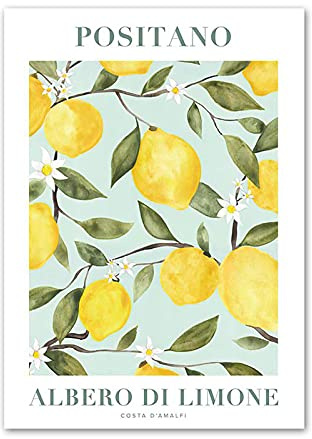 Yuefa Art Valencia Orange Positano Zitrone Blumen Blätter Wand Kunstdruck Leinwand Malerei Nordic Poster Bilder Wohnzimmer Dekor 30x45cm (12x18in) Rahmenlos