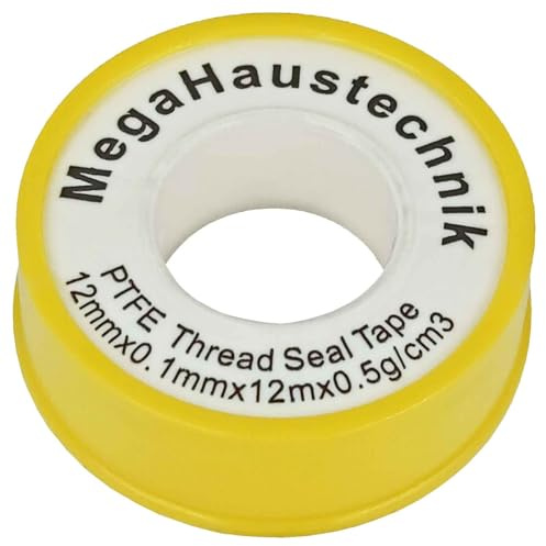 1 Rolle Teflon Gewinde Dichtband Länge 12m Breite 12mm Stärke 0,1mm 0,5 g/cm3 Teflonband PTFE Abdichten Dichtungsband gelb Band Tape Pack Stück