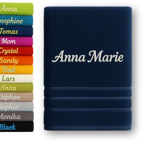 Pet-Jos Personalisiertes Badetuch mit Name Schön bestickter Name Personalisiertes Handtuch 140 x 70 cm Baumwolltuch (Dunkelblau)