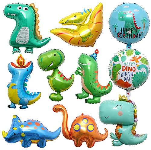 Borsgye 10 Stück Dinosaurier Luftballon Set Jungen Große Dinosaurier Ballon Kindergeburtstag Deko Luftballon Folienballon Riesen Folienballon Alles Gute zum Geburtstagsballon