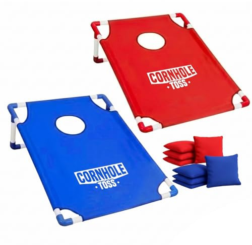 Cornhole Toss – Ligero y Plegable de Tela 90×60 cm – 2 Tableros + 8 Sacos + Bolsa de Transporte – Juego Exterior para Adultos – Jardín, Playa, Camping – Original Corner