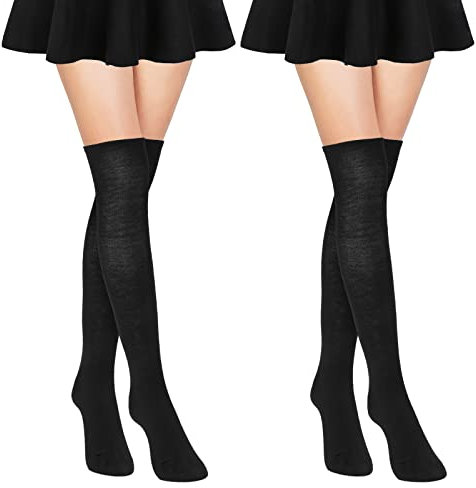 WLLHYF Oberschenkelhohe Socken Für Damen Und Mädchen Baumwolle Extra Lange Socken Für Damen Oberschenkelhohe Beinwärmer Stiefelsocken Damen Mädchen (Schwarz)